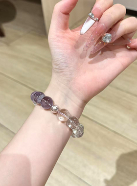 九紫离火天然紫招财转运水晶手链手串女款补火白水晶聚财首饰叠戴