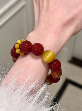 天然红玛瑙金虎眼多宝手串手链女款补火补土转运聚财夏天手饰