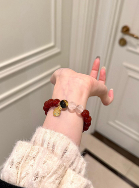 天然红玛瑙手链女款聚财补火补金转运夏天多宝手串手饰小众饰品
