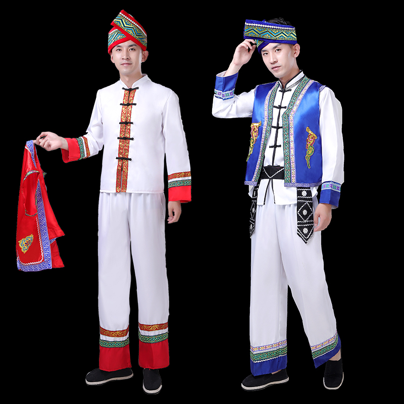 纳澜彩旗舰店壮族演出服装男士云南少数民族成人苗族舞蹈表演服葫芦丝演出服饰1