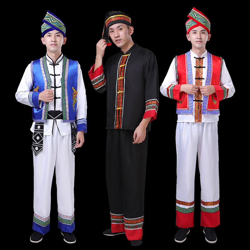 纳澜彩旗舰店壮族演出服装男士云南少数民族成人苗族舞蹈表演服葫芦丝演出服饰0