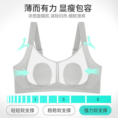 婷美薄款大胸显小提拉无痕内衣女调整型收副乳防垂软支撑塑形文胸 - 图0