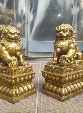 家居镇宅摆件铜狮子一对宫门狮莲花底座路冲招财天斩煞门厅办公桌