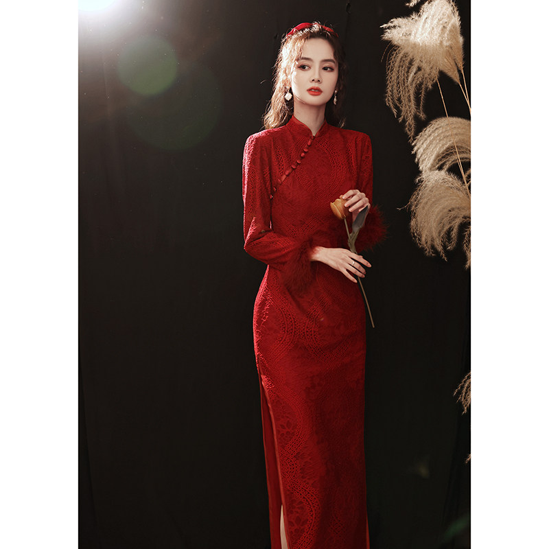 敬酒服新娘气质加绒加厚长袖披肩 珑莉旗袍