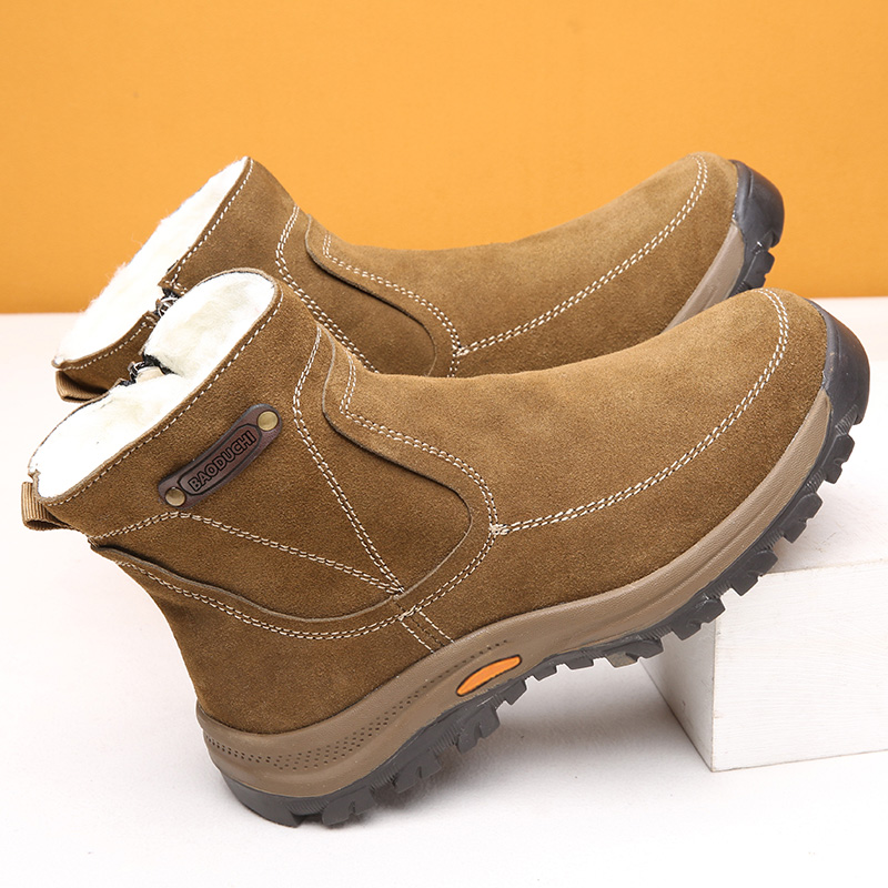 冬季雪地靴男羊毛皮毛一体加厚保暖加绒防滑防水户外大码东北棉鞋 - 图0