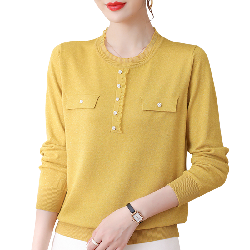 蕾丝领女秋装2021新款薄款针织衫 姿必美毛针织衫