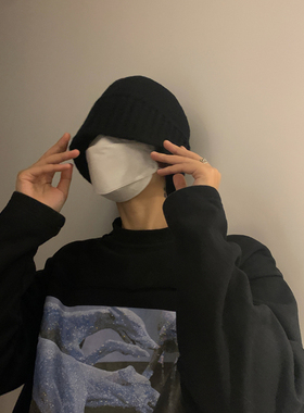 帽子男冬季保暖黑色针织帽自闭