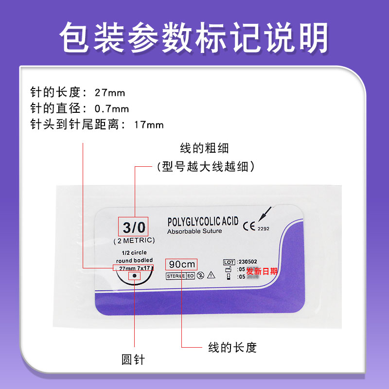 兽用可吸收缝合线PGA免拆线兽医宠物手术缝合线角针圆针12支/盒 - 图0