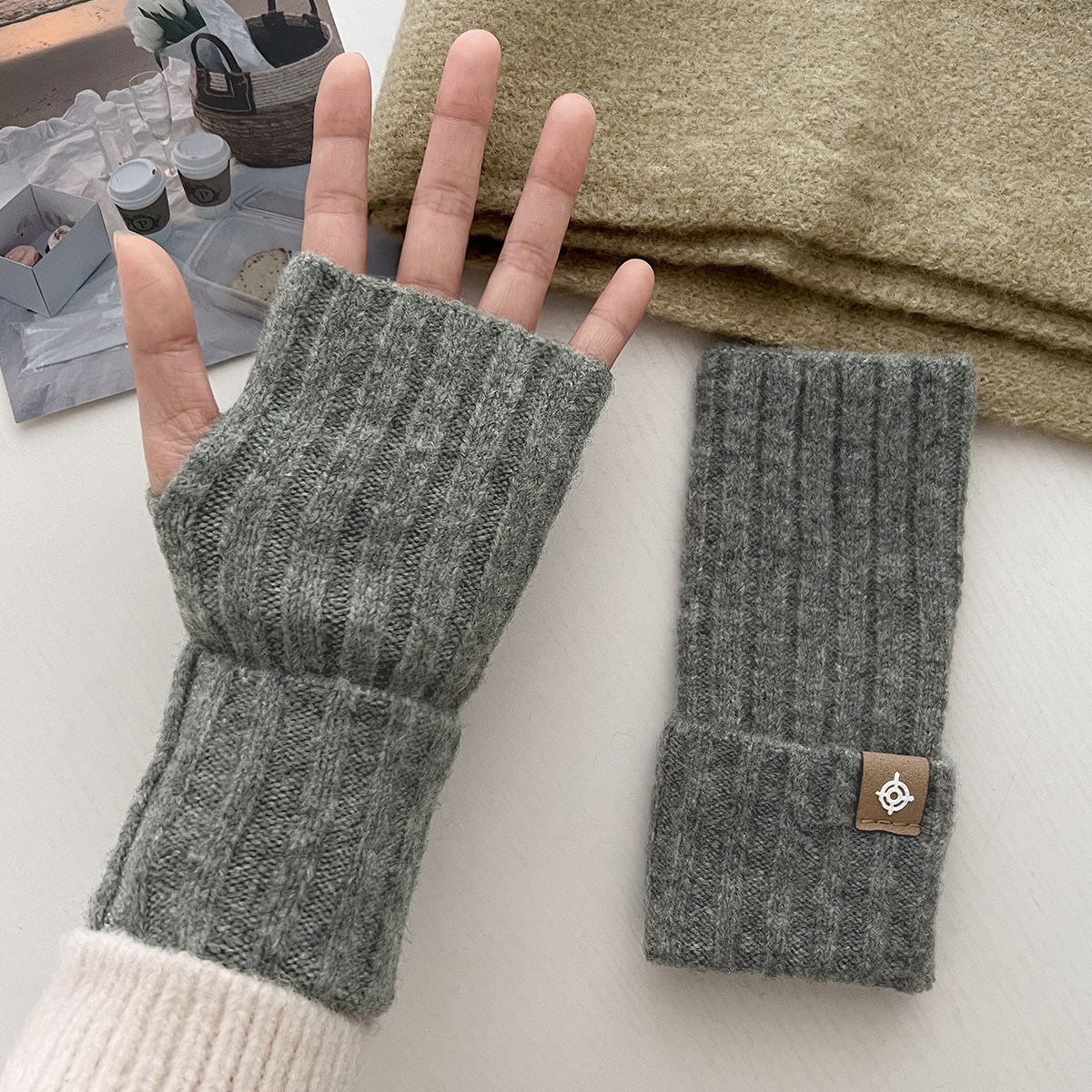 秋冬韩国ins半指手套含羊毛纯色针织保暖护腕手套学生可触屏手套,淘宝优惠券,粉丝福利购,淘宝优惠卷