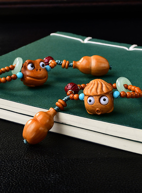 真安顺国朝民族风呱呱手持念珠迷你橄榄核雕葫芦手把文玩静心佛珠