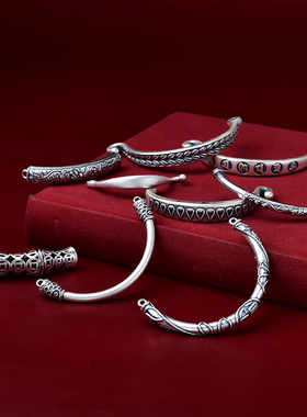 999足银弯管3D硬银半镯成人银饰