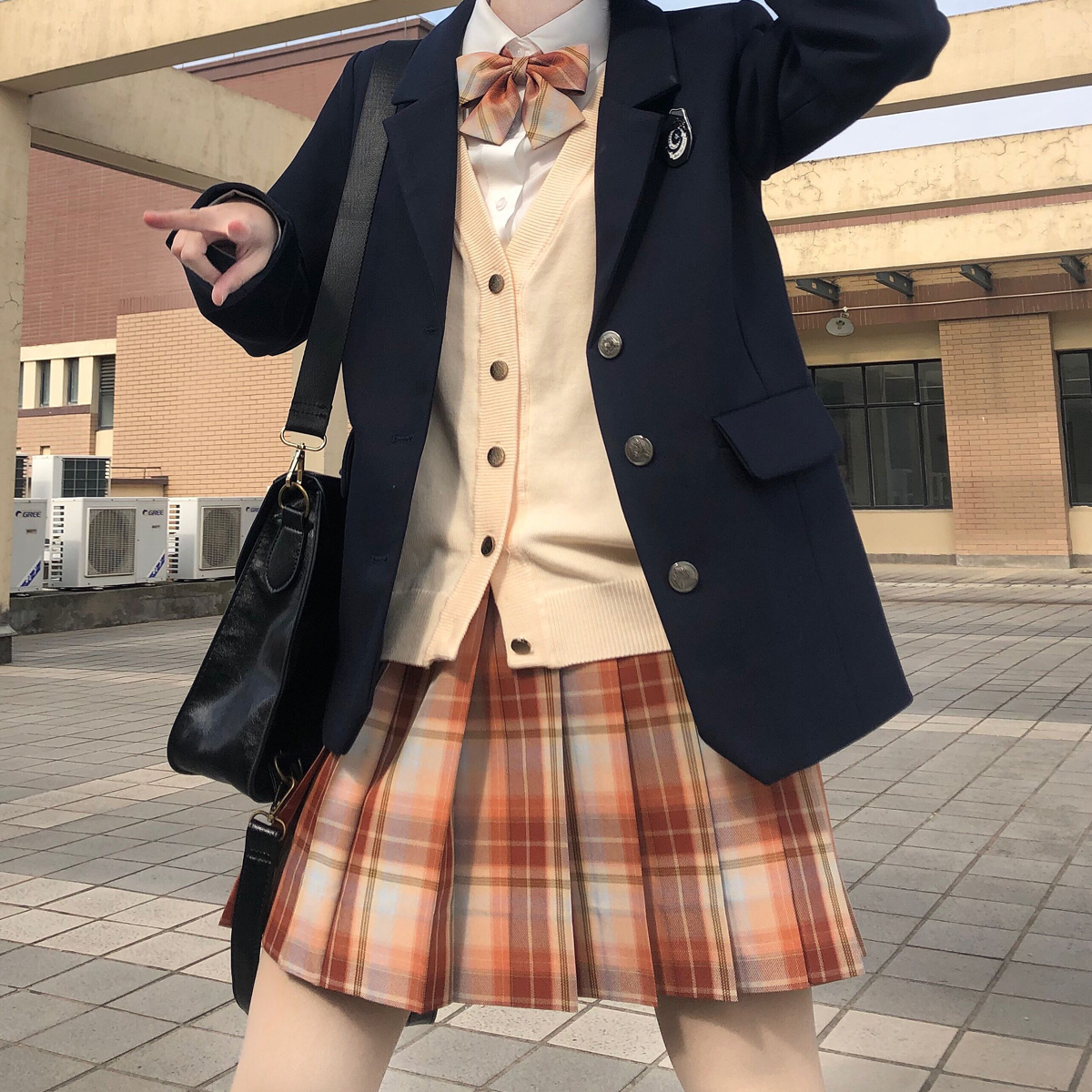 彩虹研究所喜事橙橙JK制服裙格子裙原创可定制日系黄红橙色百褶裙_虎窝淘