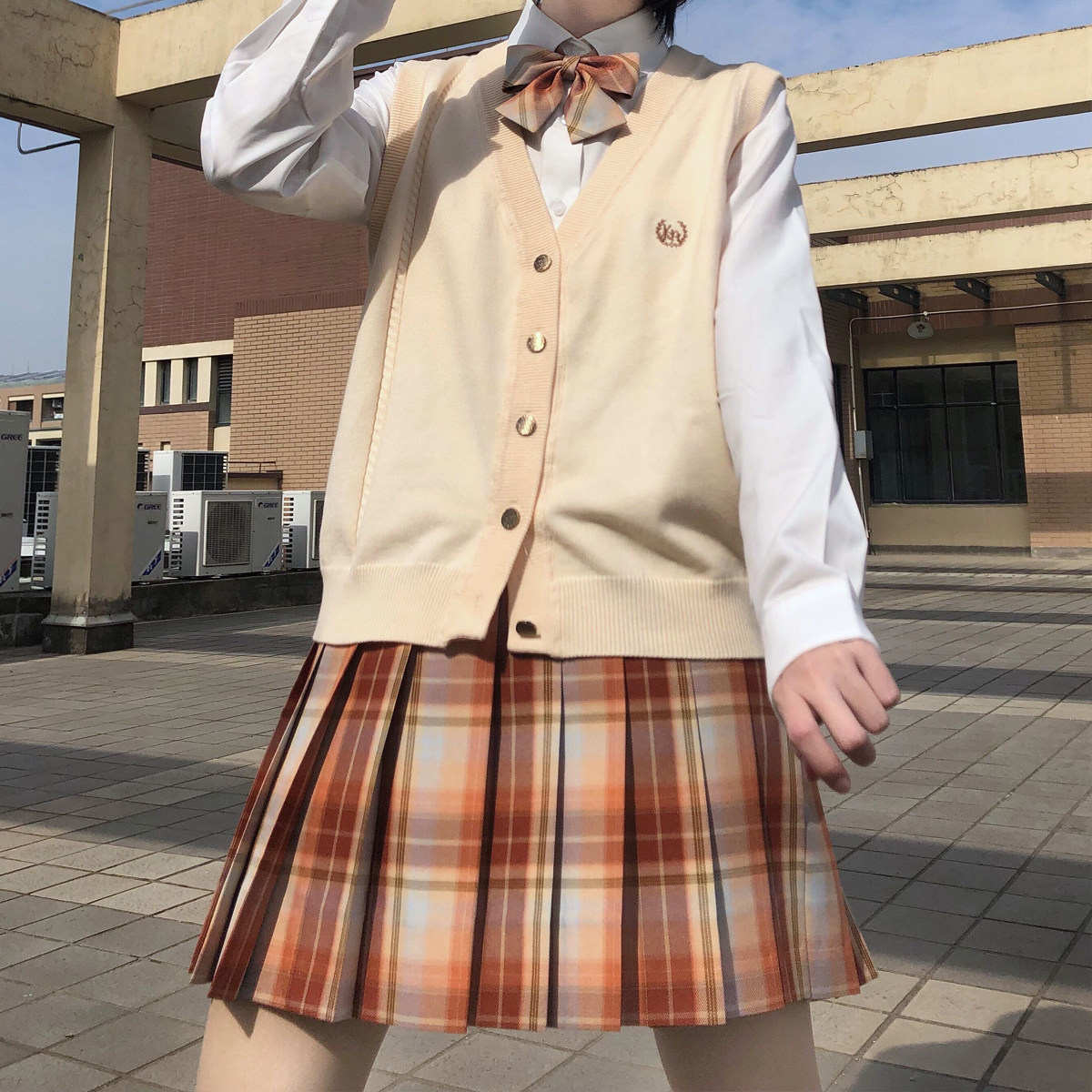 彩虹研究所喜事橙橙JK制服裙格子裙原创可定制日系黄红橙色百褶裙_虎窝淘