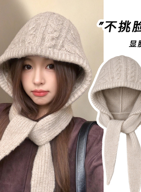 秋冬女韩系保暖围巾一体护耳帽