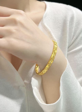 金包银碎冰冰手镯水贝黄金银手镯爆闪实心素圈送女友情人节礼物