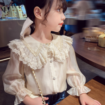 Girl Shirt Autumn Clothing 2023 New Ocean Gas Children Lace Doll Collar Long Sleeve Shirt Girl Korean version of the undershirt