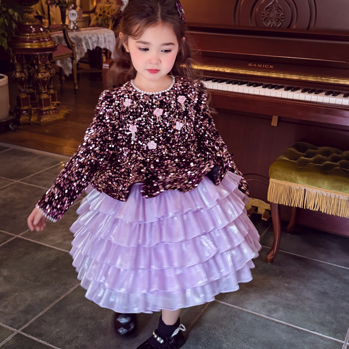 米米哈罗女童公主裙冬装2025新款儿童加绒连衣裙女孩轻奢生日礼服,淘宝优惠券,粉丝福利购,淘宝优惠卷