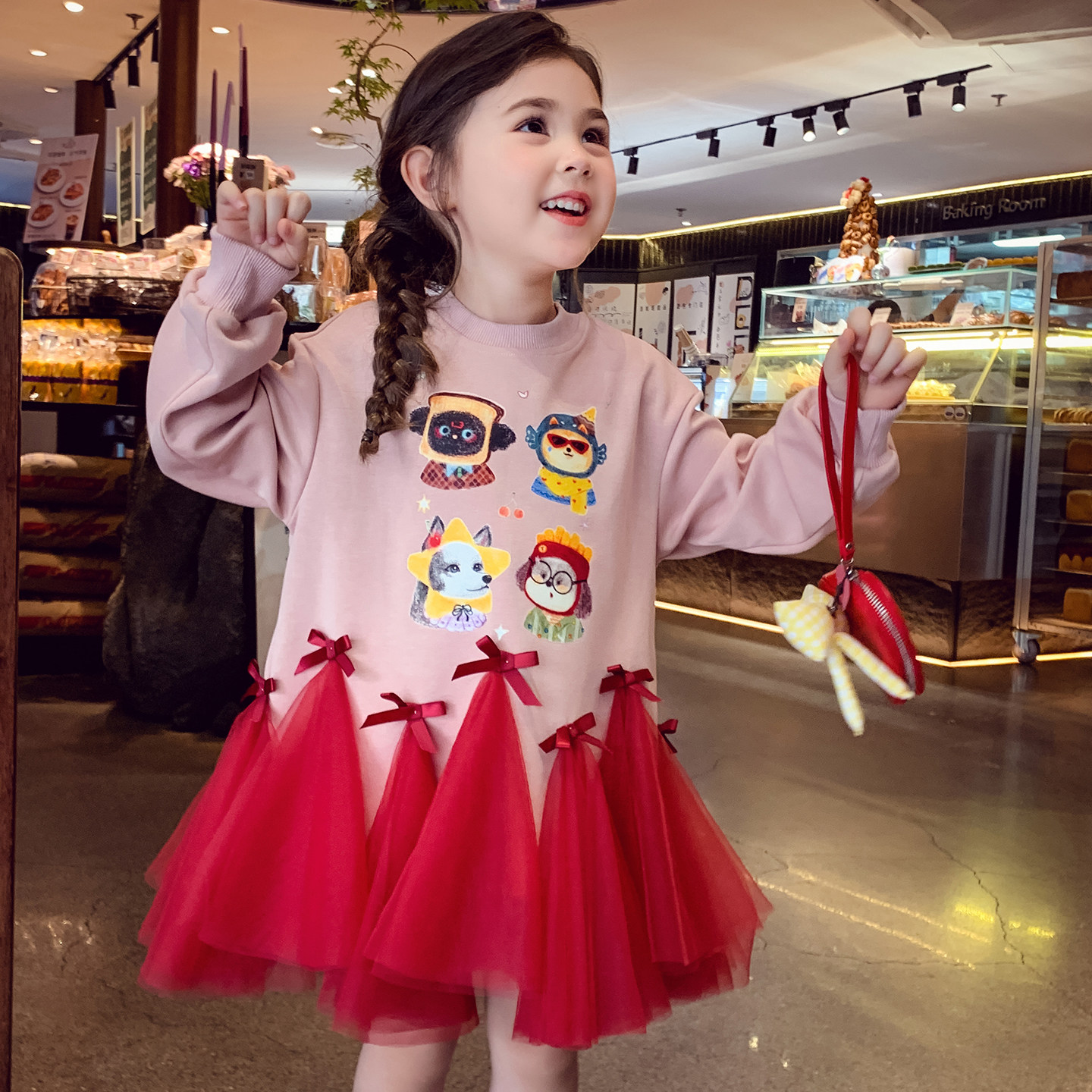 米米哈罗女童连衣裙春装2026新款儿童拼接网纱公主裙小女孩卫衣裙,淘宝优惠券,粉丝福利购,淘宝优惠卷