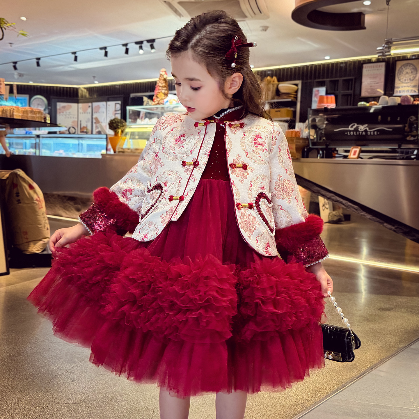 【年味战袍】新中式蓬蓬网纱旗袍公主裙 - 图2