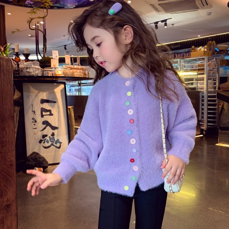 米米哈罗女童水貂绒毛衣开衫冬装2025新款儿童软糯上衣女孩针织衫,淘宝优惠券,粉丝福利购,淘宝优惠卷