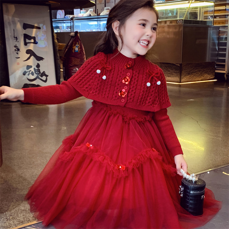 米米哈罗女童连衣裙冬装2025新款儿童法式网纱公主裙洋气毛衣裙子,淘宝优惠券,粉丝福利购,淘宝优惠卷