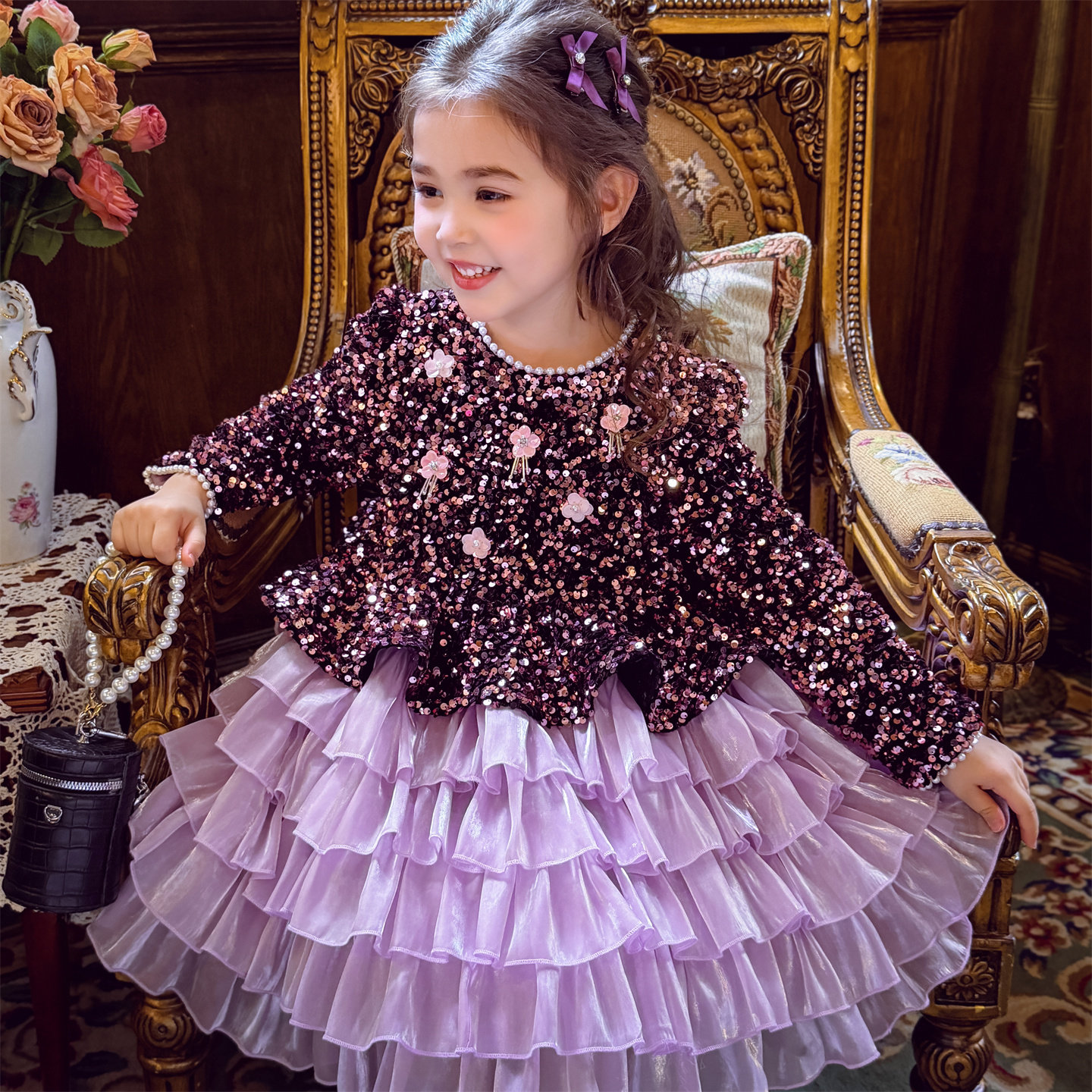 米米哈罗女童公主裙冬装2025新款儿童加绒连衣裙女孩轻奢生日礼服,淘宝优惠券,粉丝福利购,淘宝优惠卷