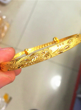 正品越南沙金24k黄金999手镯3d硬金饰品女时尚殴币推拉结婚首饰