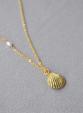 金色贝壳淡水珍珠气质项链