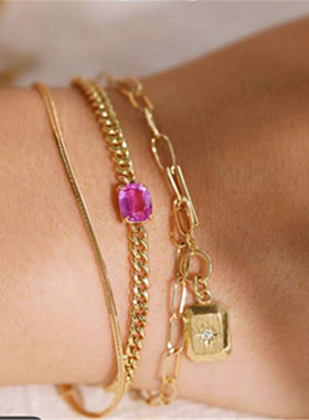 ins冷淡风嘻哈潮牌红祖母绿手链