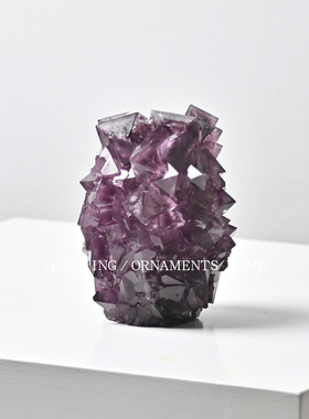 现代复古紫晶石高级感摆件居家入户玄关客厅边几紫气东来招财摆件