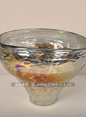 高档渐变镀金琉璃插干花器样板间酒店客房装饰水培花瓶软装摆件