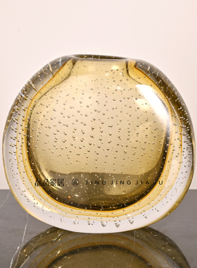 现代轻奢琉璃黄色玻璃花瓶样板间水培插干花酒店气泡展厅饰品摆件