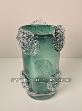 高档透明祖母绿玻璃仿真插花器酒店客房茶几摆件装饰水培花干花瓶