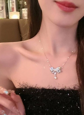 在逃公主项链闪钻蝴蝶结仙气项链女轻奢小众高级网红闺蜜锁骨链
