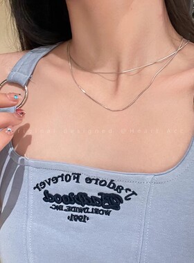 叠戴双层蛇骨链细项链女