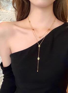 长款钛钢猪鼻子项链双层叠戴