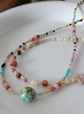 天然石项链彩色串珠高级感配饰品多巴胺春夏百搭设计小众锁骨颈链