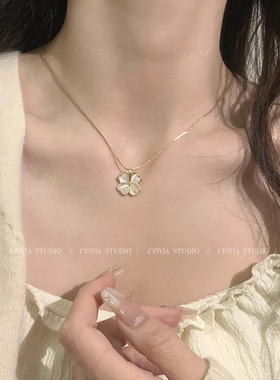 四叶草猫眼石项链女小众设计高级感锁骨链简约百搭颈链温柔气质