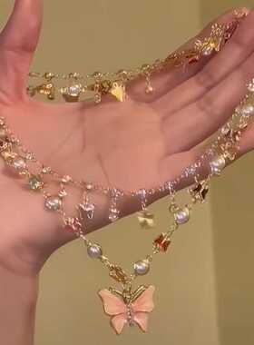 小众设计粉蝶兰芙公主轻奢锁骨链