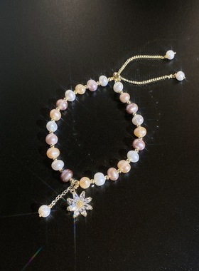 太阳花天然珍珠手链小众设计韩国东大门女生闺蜜水晶花朵手饰夏季