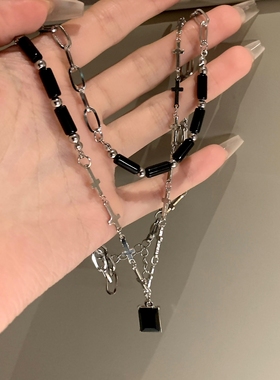 2023年新款黑色项链女双层甜酷锁骨链颈链网红轻奢小众配饰毛衣链