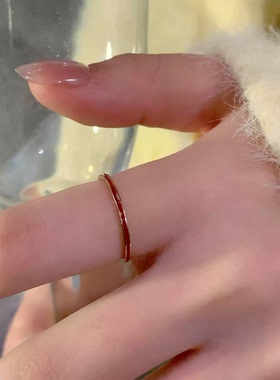 新年红满天星戒指女钛钢不掉色轻奢玫瑰金指环小众高级显白食指戒