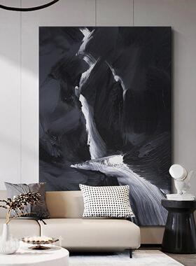 HYX.手绘油画《汐若》简约黑色客厅背景抽象画玄关装饰画卧室挂画