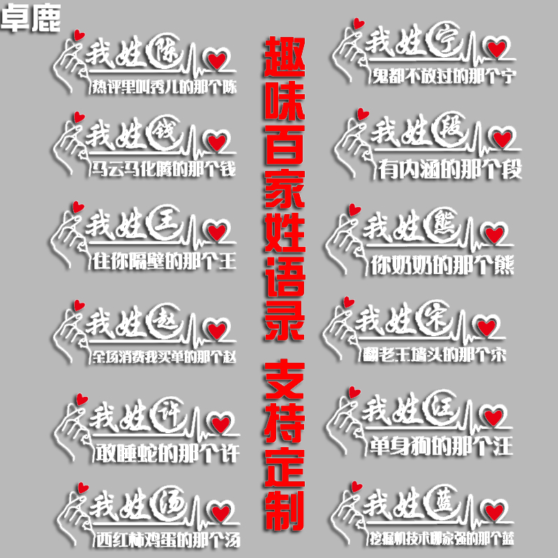 卓鹿百家姓车贴个性创意搞笑趣味姓名中文字姓氏名字定制反光贴纸