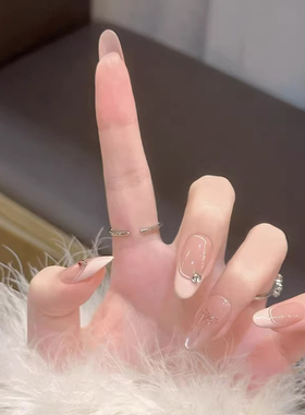 裸色穿戴甲2026新款水光温柔猫眼法式精致手工美甲轻奢高级感甲片