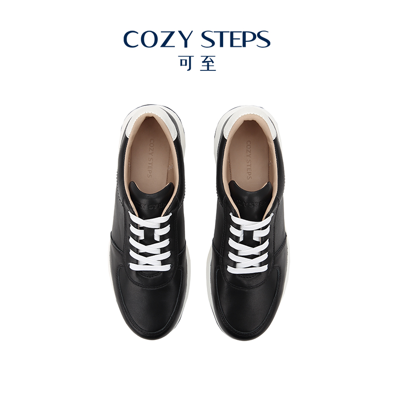 COZY STEPS可至潮流休闲运动鞋简约系带休闲鞋真皮圆头舒适运动鞋 - 图1