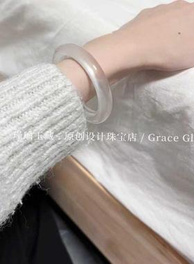 白月光镯子玉手镯马料高冰透礼物