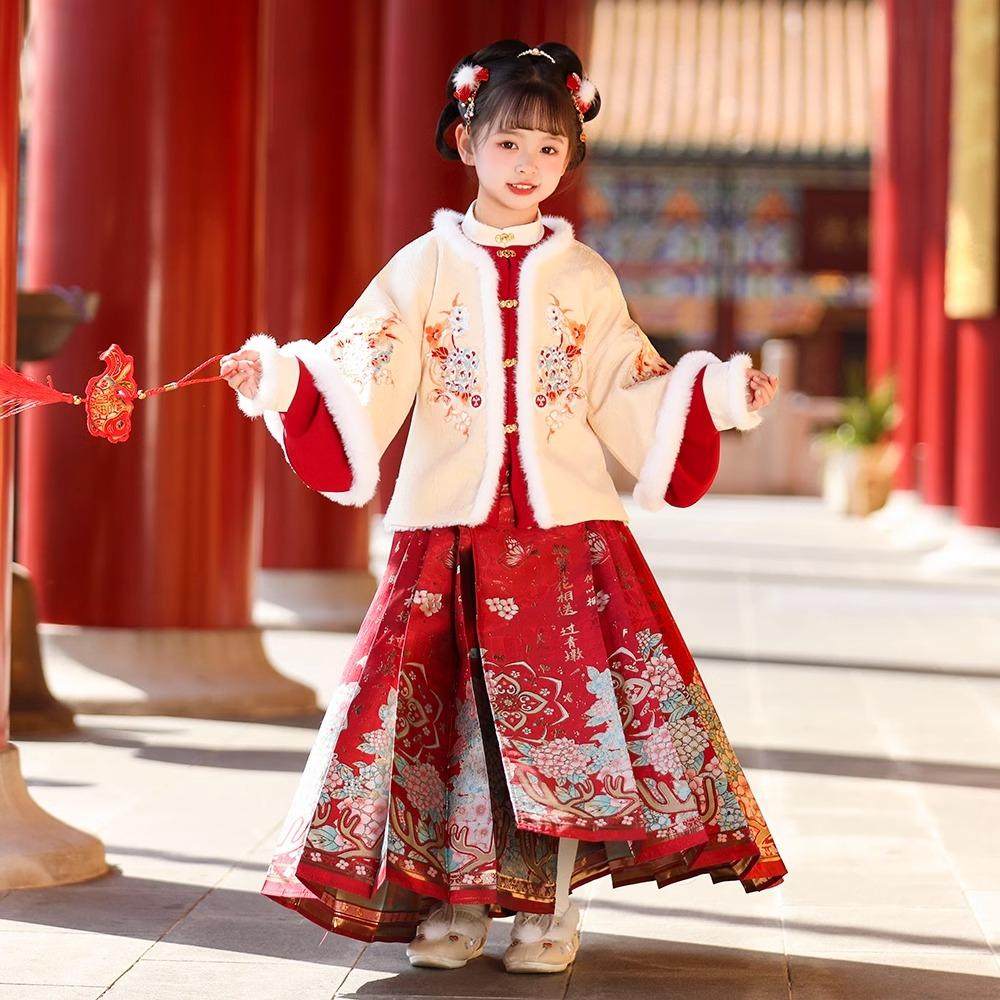 女童汉服套装新年新款加绒加厚宝宝送礼夹棉中国风长裙唐装拜年服,淘宝优惠券,粉丝福利购,淘宝优惠卷