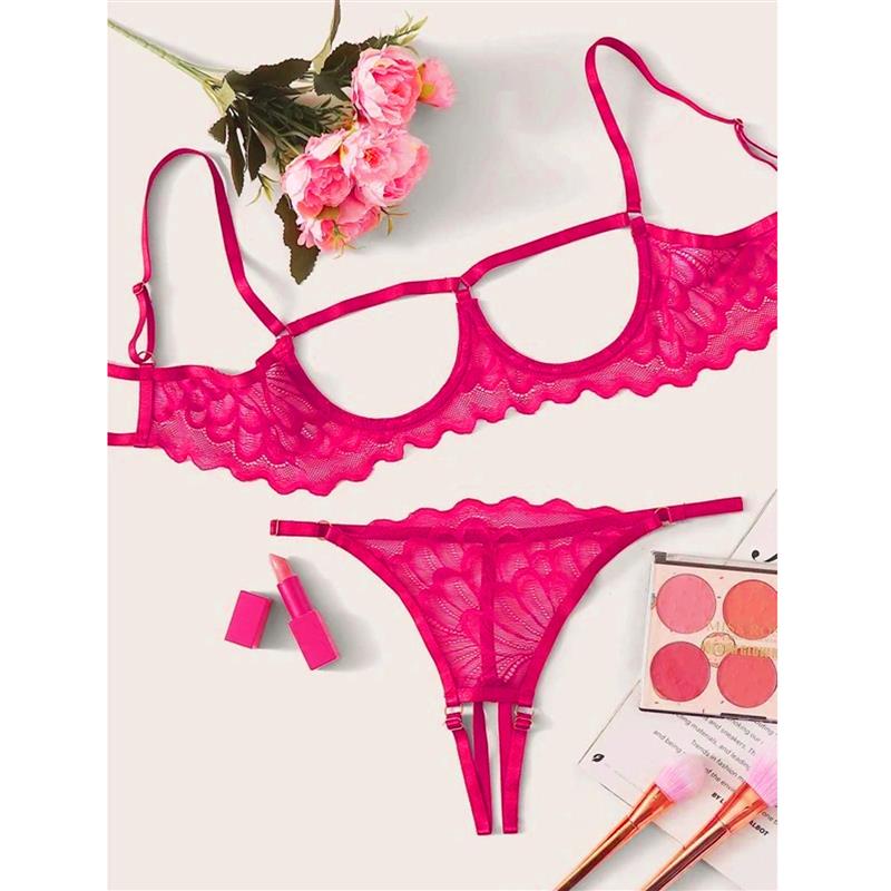 Open Cups Bra Set Lace Sexy Erotic Lingerie Women Underwear - 图0