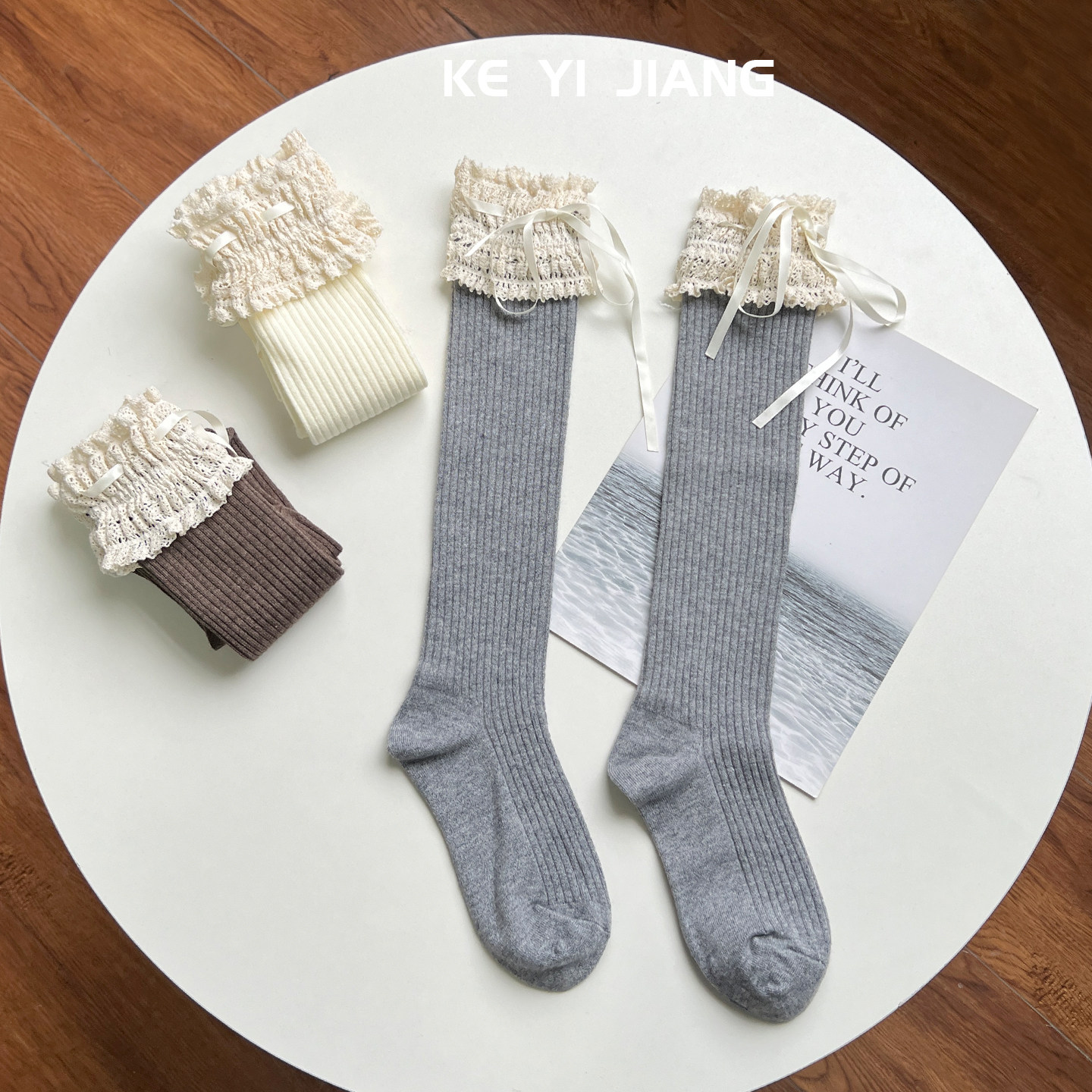 可衣酱芭蕾风蕾丝花边蝴蝶结小腿袜女绑带堆堆袜长筒袜系带蕾丝袜,淘宝优惠券,粉丝福利购,淘宝优惠卷